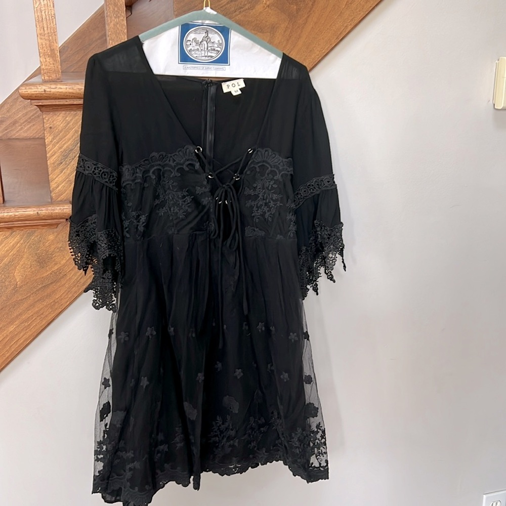 EUC POL LACE tie front black dress